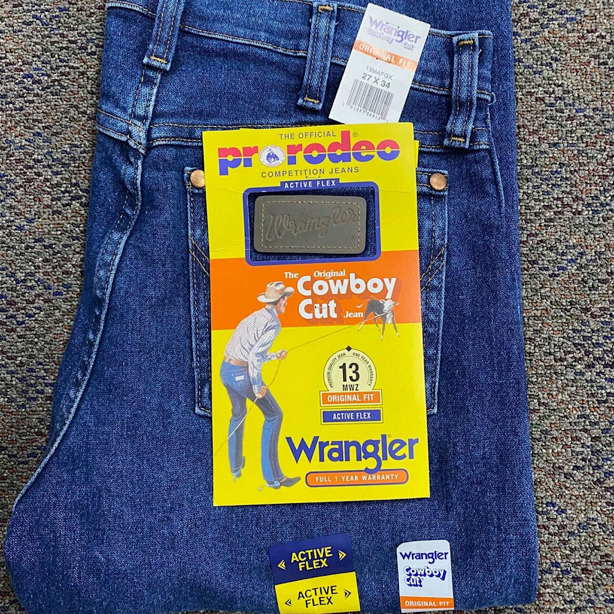 Wrangler Men’s Cowboy Cut Original Fit Active Flex Jean Stonewash