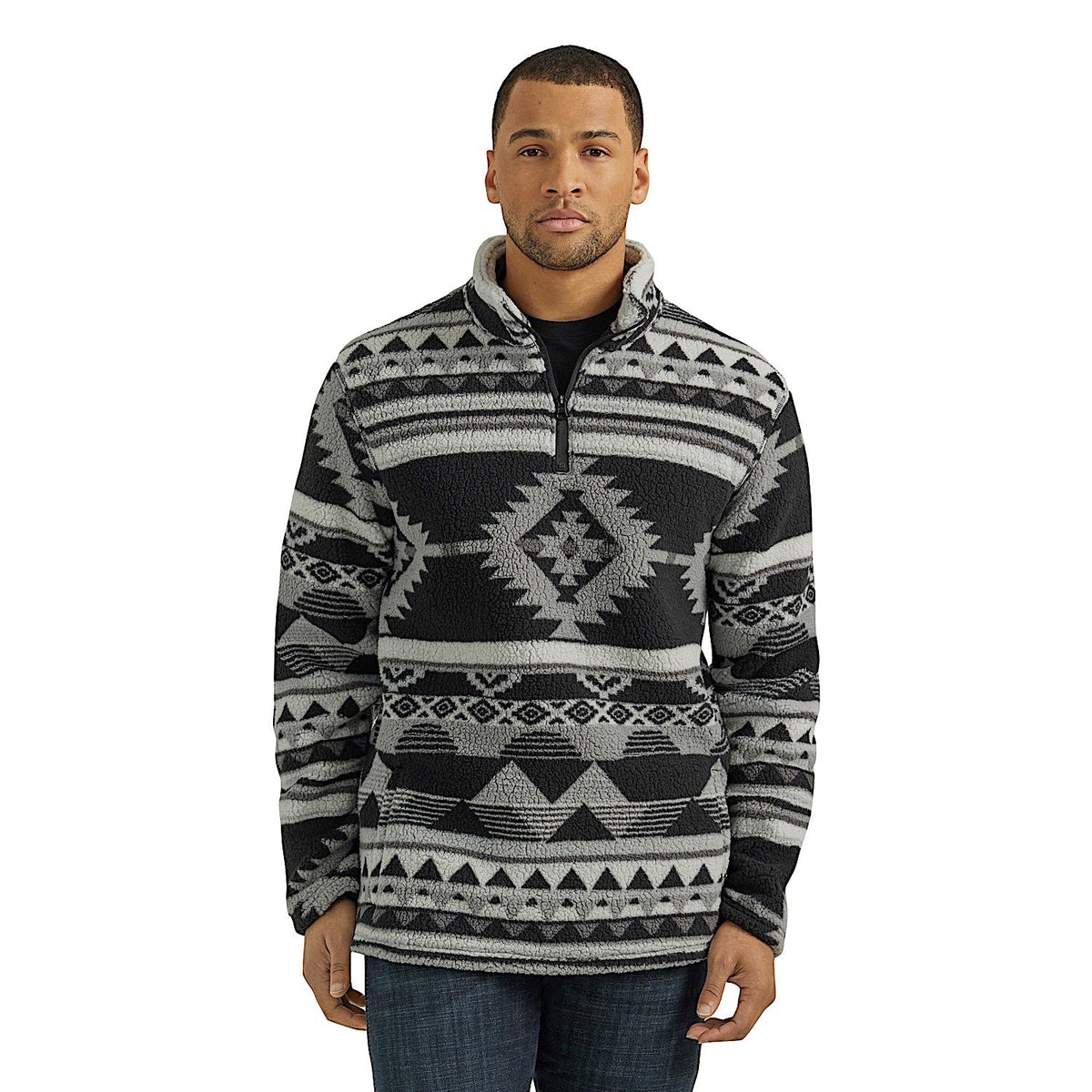 Wrangler Men’s Heavyweight Quarter Zip Sherpa Pullover - Aged Slate