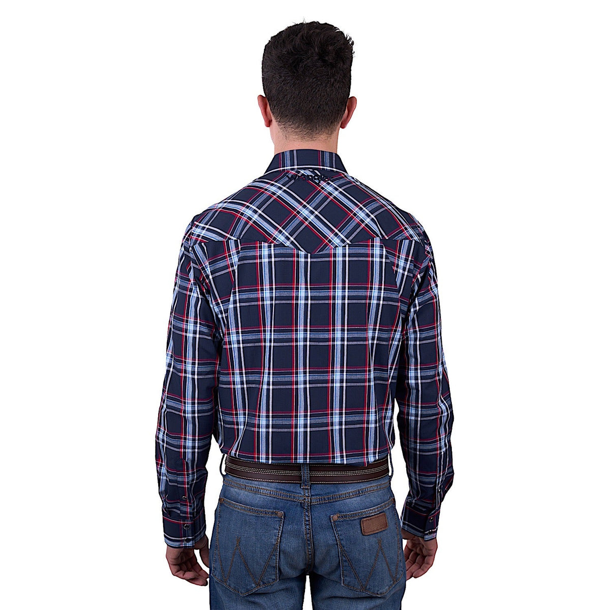 Wrangler Men’s Hugo Check Western Long Sleeve Shirt - Navy/Red