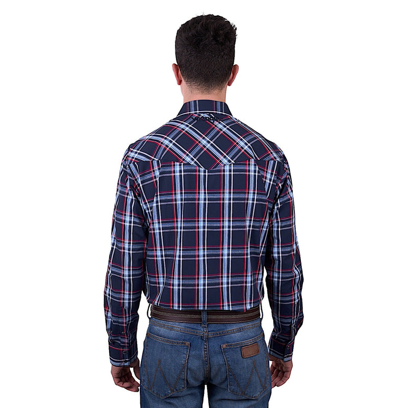 Wrangler Men’s Hugo Check Western Long Sleeve Shirt - Navy/Red