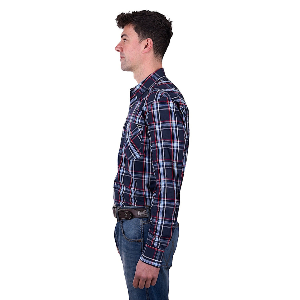Wrangler Men’s Hugo Check Western Long Sleeve Shirt - Navy/Red