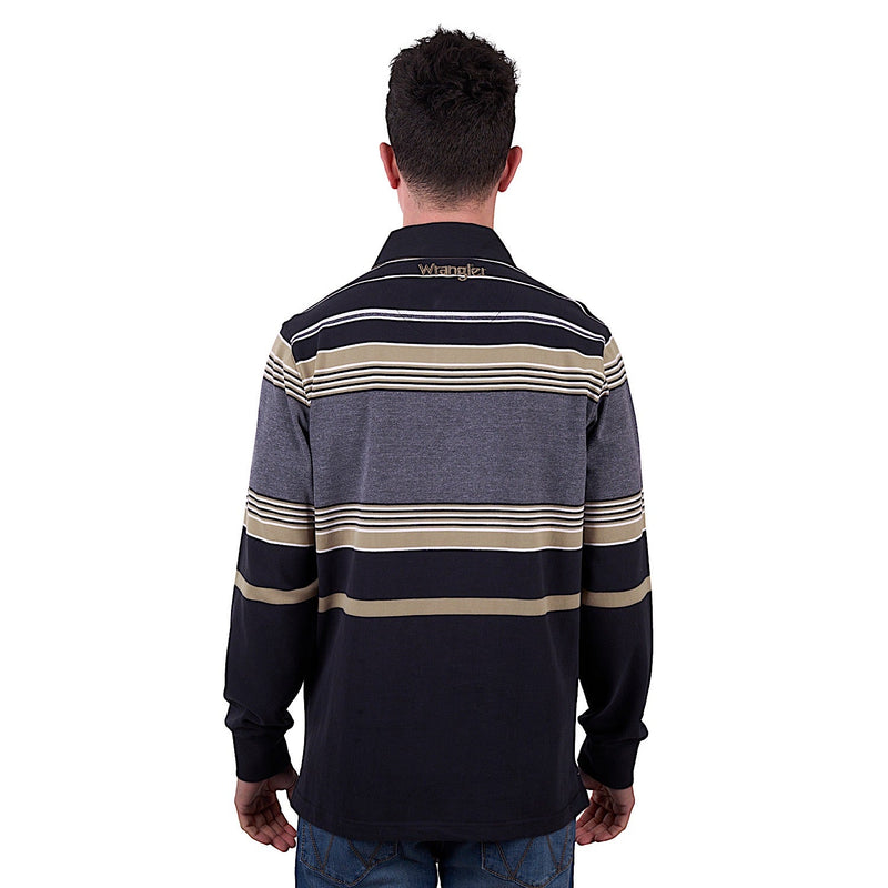Wrangler Men’s Luke Stripe Rugby - Black/Charcoal Marle