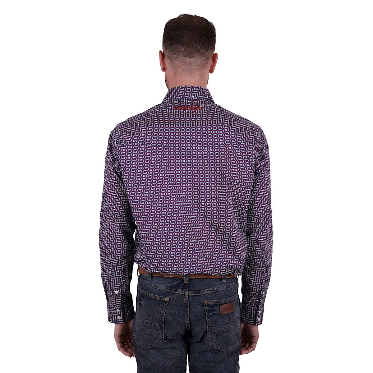 Wrangler Mens Mark Print Logo Western L/S Shirt Navy/Red