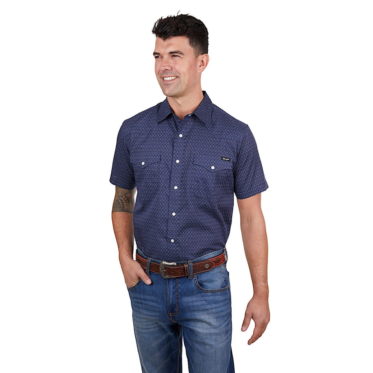 Wrangler Men’s Matt Short Sleeve Shirt Navy/Blue