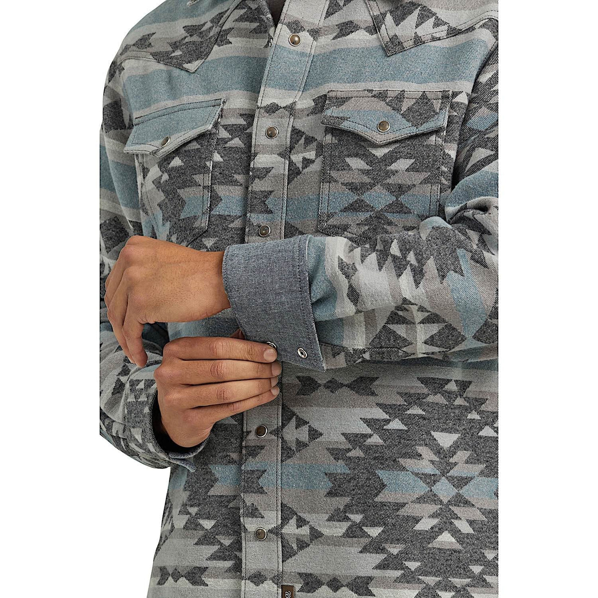 Wrangler Mens Retro Premium Jacquard Snap Shirt Jacket - Blue Steel