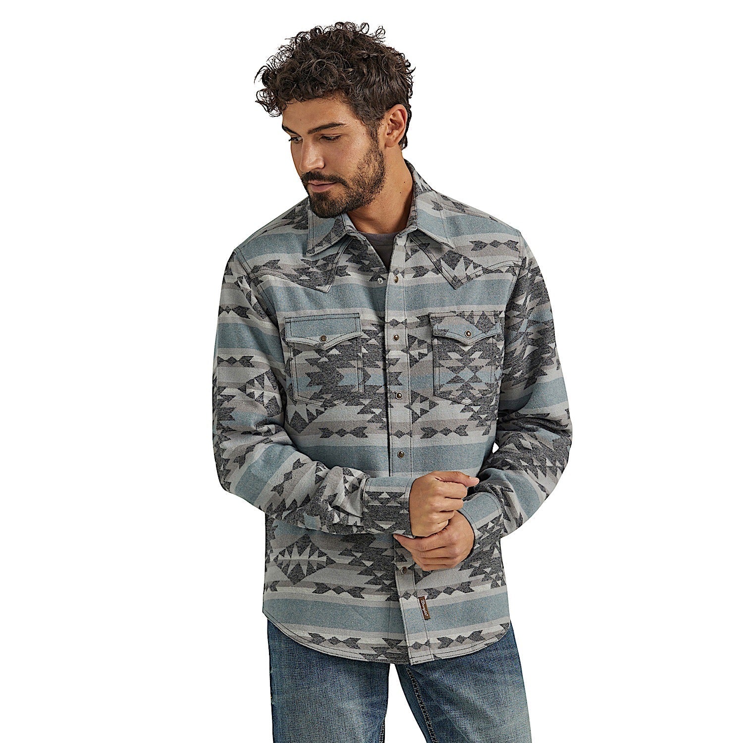 Buy Wrangler Mens Retro Premium Jacquard Snap Shirt Jacket - Blue