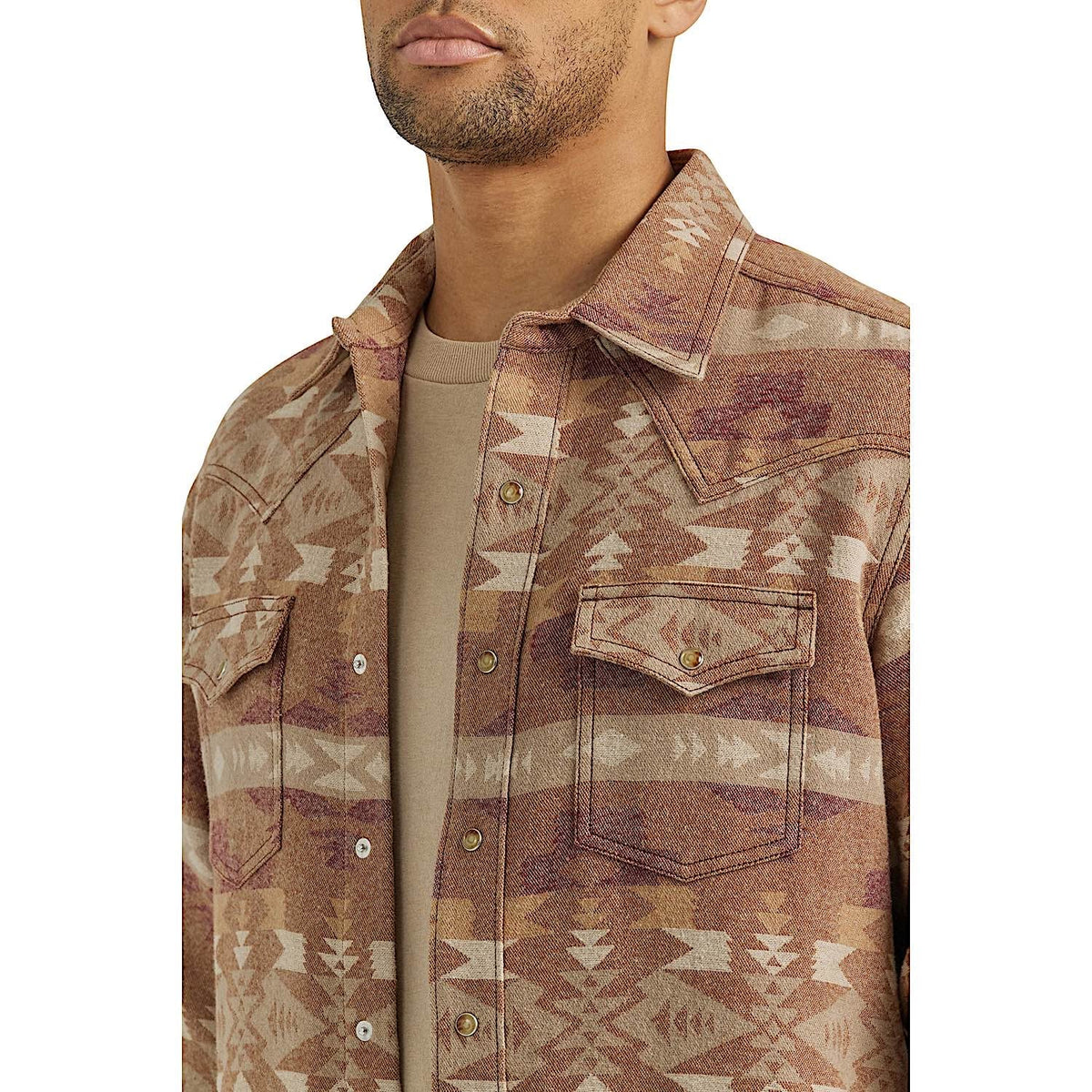 Wrangler Men’s Retro Premium Snap Shirt Jacket - Brown Aztec