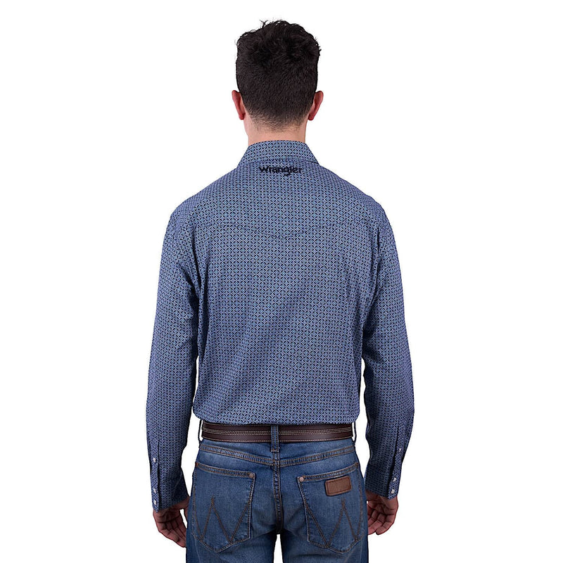 Wrangler Men’s Theo Print Western Long Sleeve Shirt - Navy/Blue