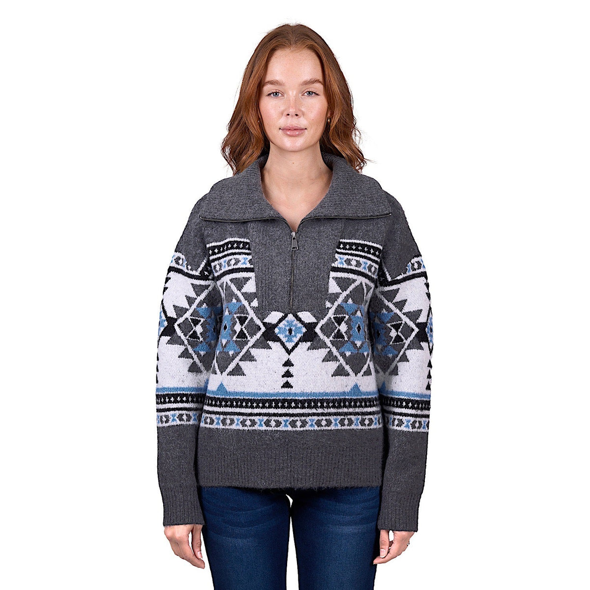 Wrangler Women’s Angie 1/4 Zip Knitted Pullover - Charcoal
