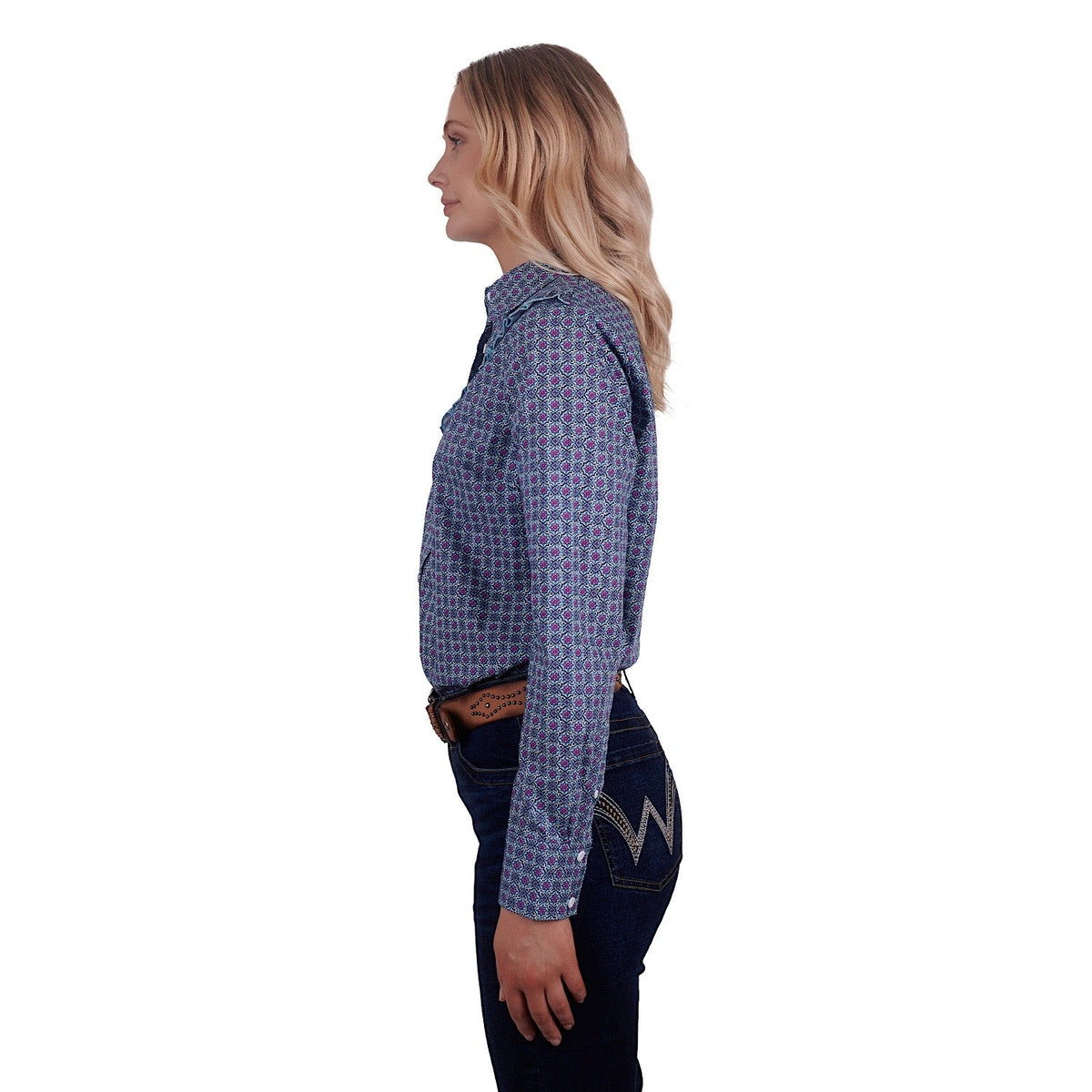 Wrangler Womens Asher Print L/S Shirt Aqua