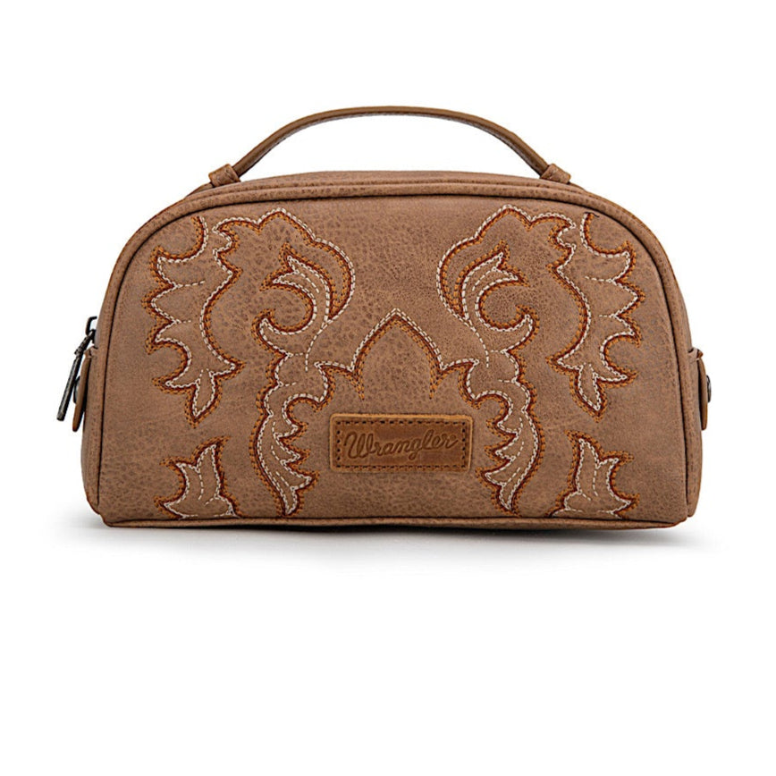 Wrangler Women’s Embroidered Cosmetic Vanity Bag - Camel