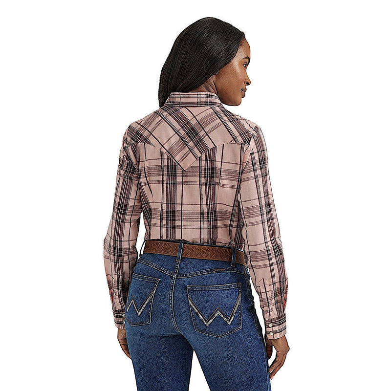 Wrangler Women’s Essentials Plaid Western Snap Shirt - Rose