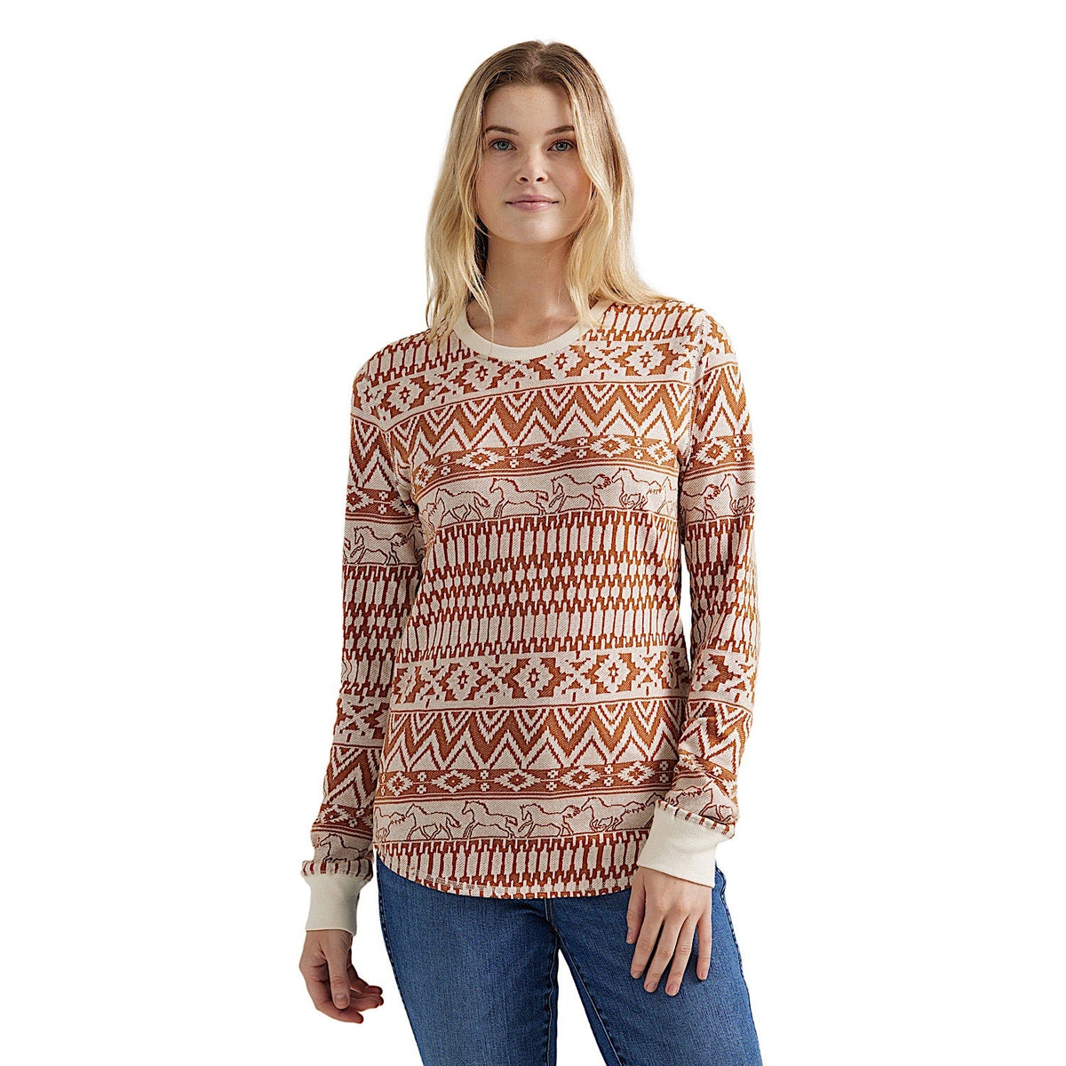Wrangler Women’s Horse Jacquard Thermal Shirt - White
