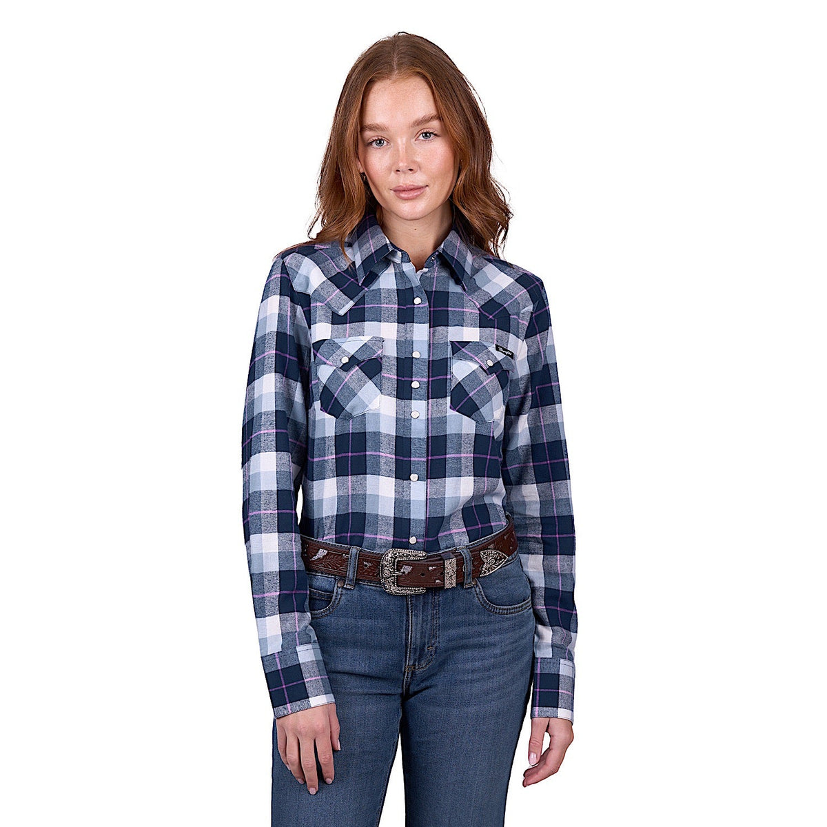 Wrangler Women’s Lorna Check Western Long Sleeve Shirt - Navy