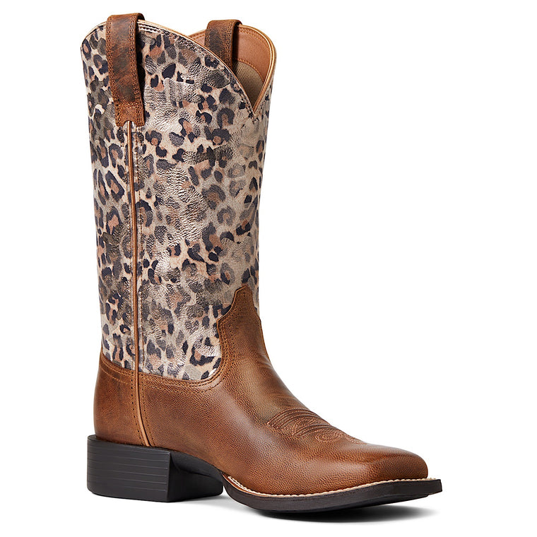 Ariat Women's Round Up Wide Square Toe Pearl Brown/Metallic Leopard