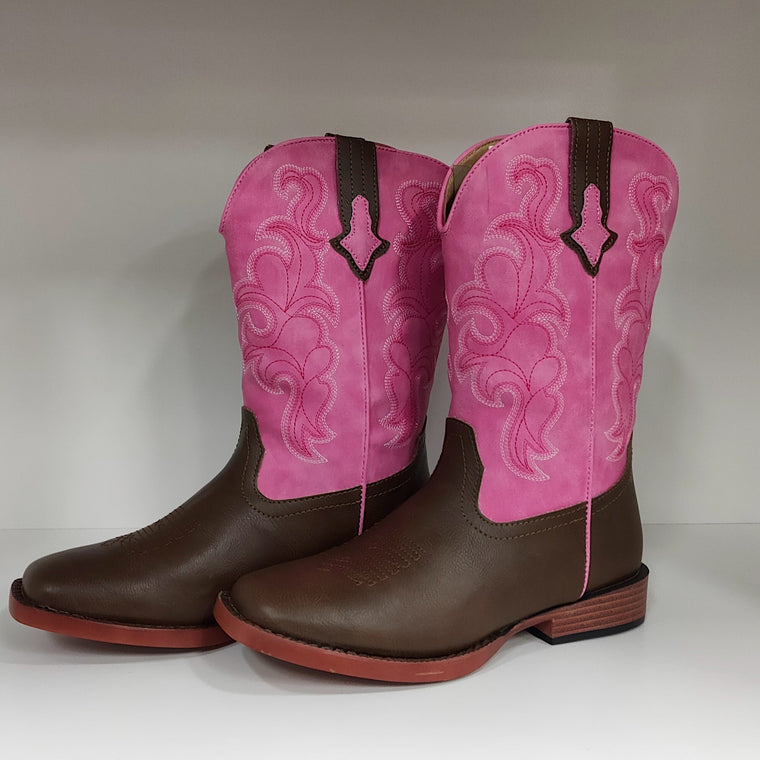 Roper BIG KIDS Blaze Western Boots Brown/Pink