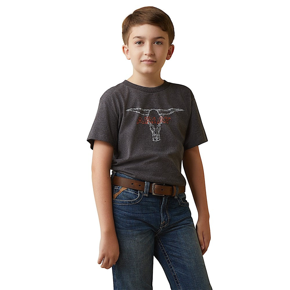 Ariat Boys Barbed Wire Steer T-Shirt Charcoal