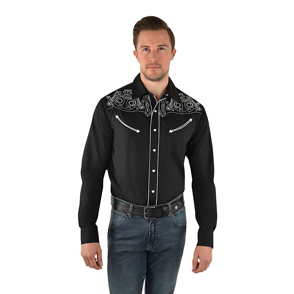 Wrangler Mens Robinson Embroidered L/S Shirt Black