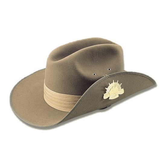 Akubra Australian Military hat with Puggaree and Chin Strap and Badge