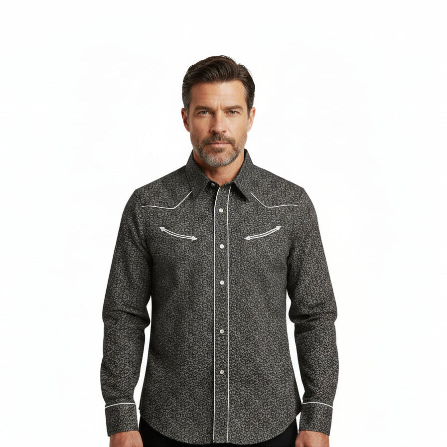 Roper Men's Karman Special Collection Shirt - Grey Floral Print Black