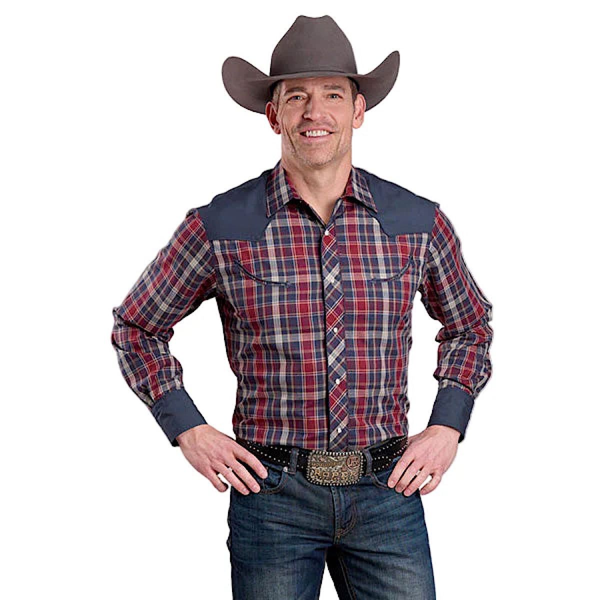 Roper Men's Karman Classics 55/45 Shirt - Plaid Caramel / Wine / Blue