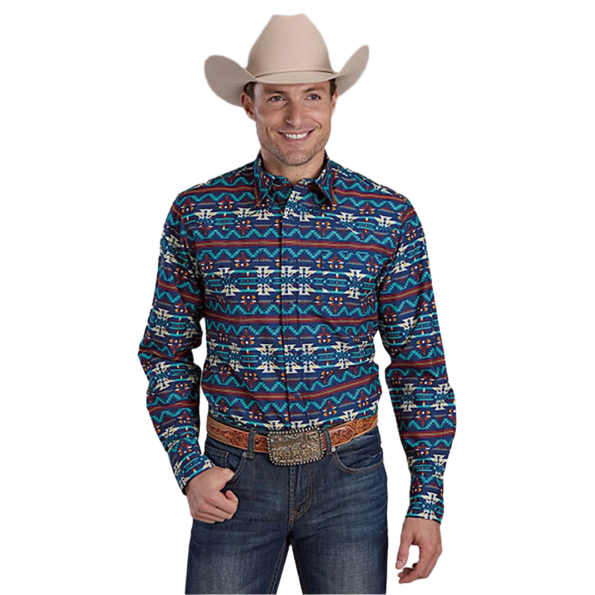 Roper Men's West Made Collection Shirt - Print Blue