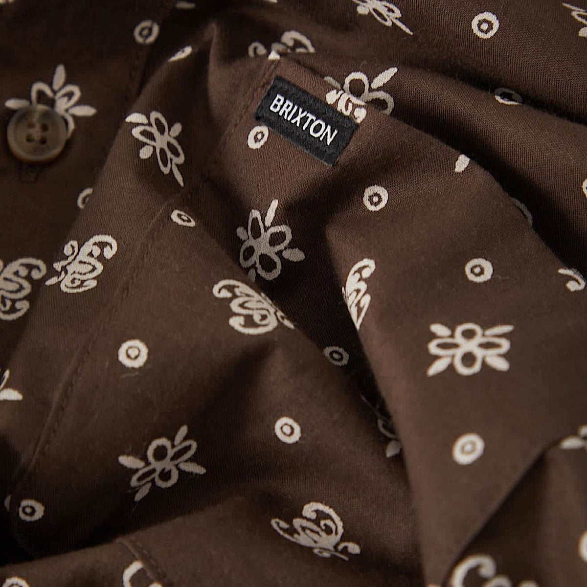Brixton Men's Charter Print Short Sleeve Woven Shirt - Walnut Brown Bandana