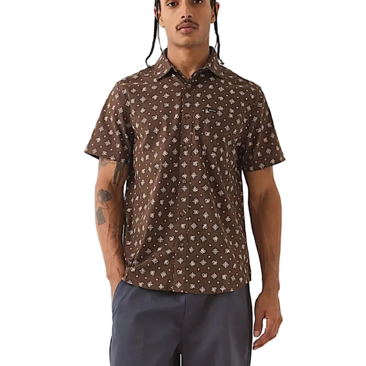 Brixton Men's Charter Print Short Sleeve Woven Shirt - Walnut Brown Bandana
