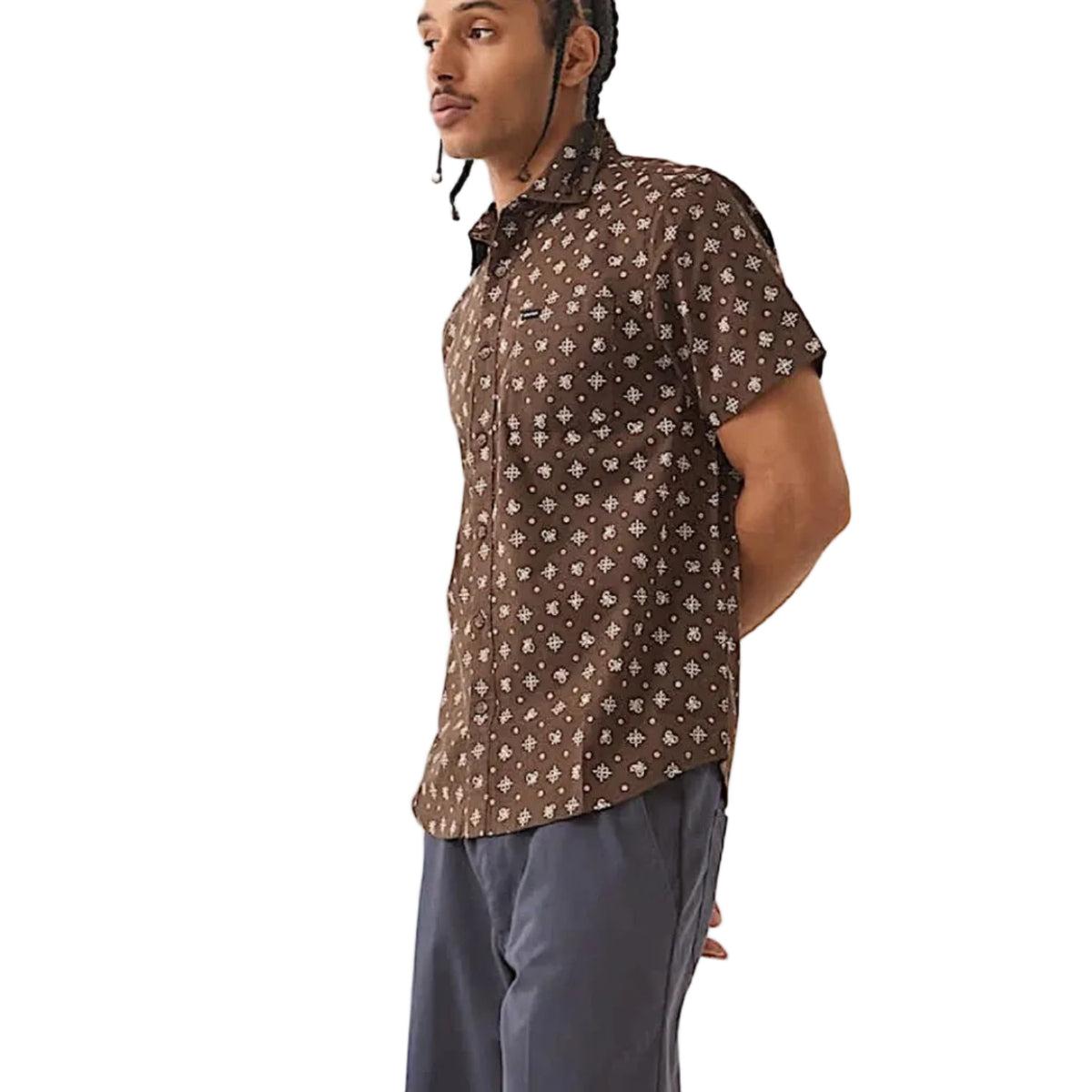 Brixton Men's Charter Print Short Sleeve Woven Shirt - Walnut Brown Bandana