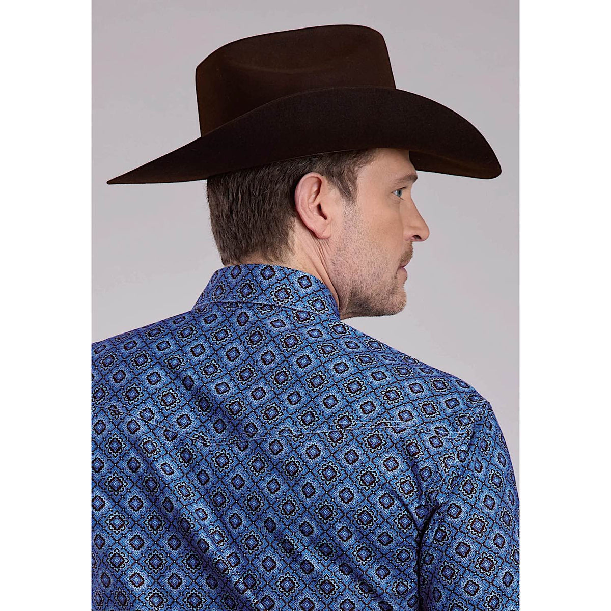 Roper Men's Amarillo Collection Shirt - Print Vintage Blue Medallion Paisley