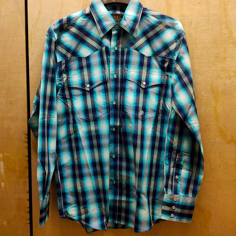 Roper Mens Amarillo Collection L/S Shirt Plaid Blue