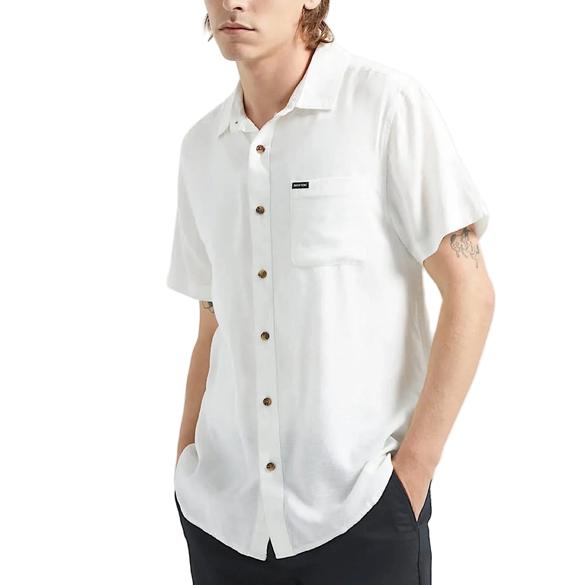 Brixton Men's Charter Slub Short Sleeve Woven Shirt - Off White