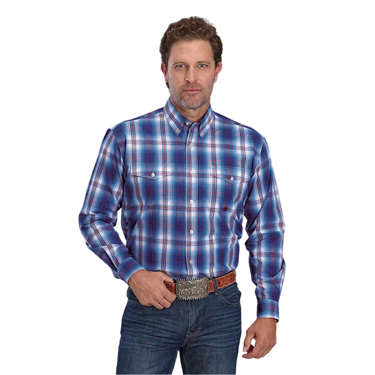 Roper Men's Amarillo Collection Shirt - Plaid Blue