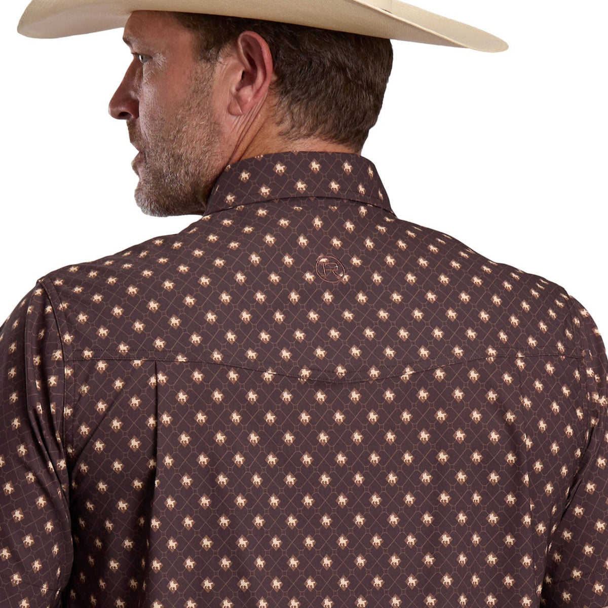 Roper Men's Active Collection Short Sleeve Shirt - Brown Geo Print