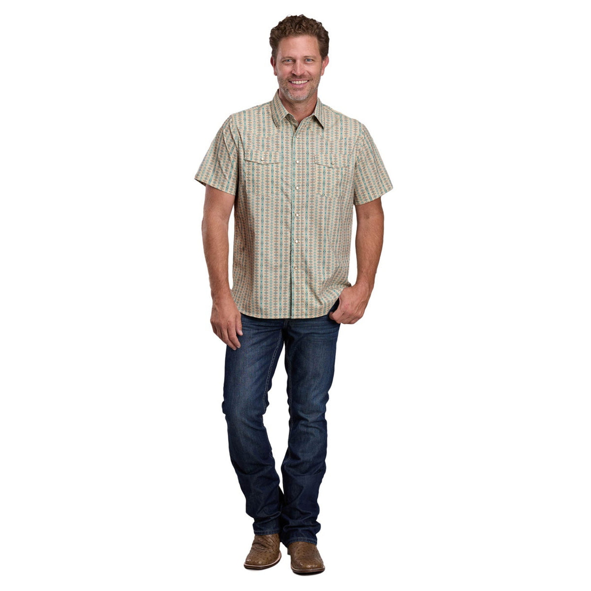 Roper Men's Active Collection Short Sleeve Shirt - Tan Print