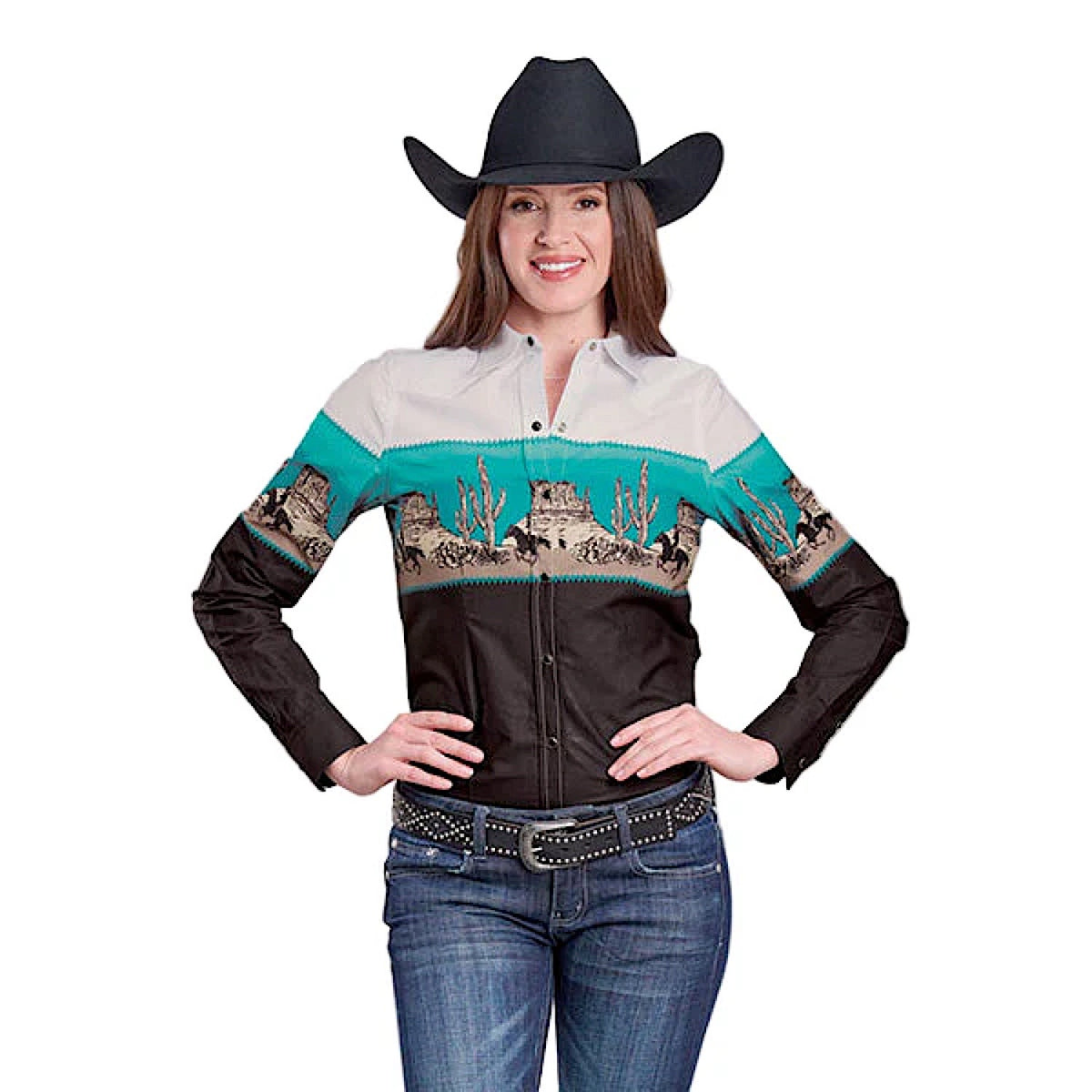 Roper Women's Vintage Collection Shirt - Western Scenic Print Black