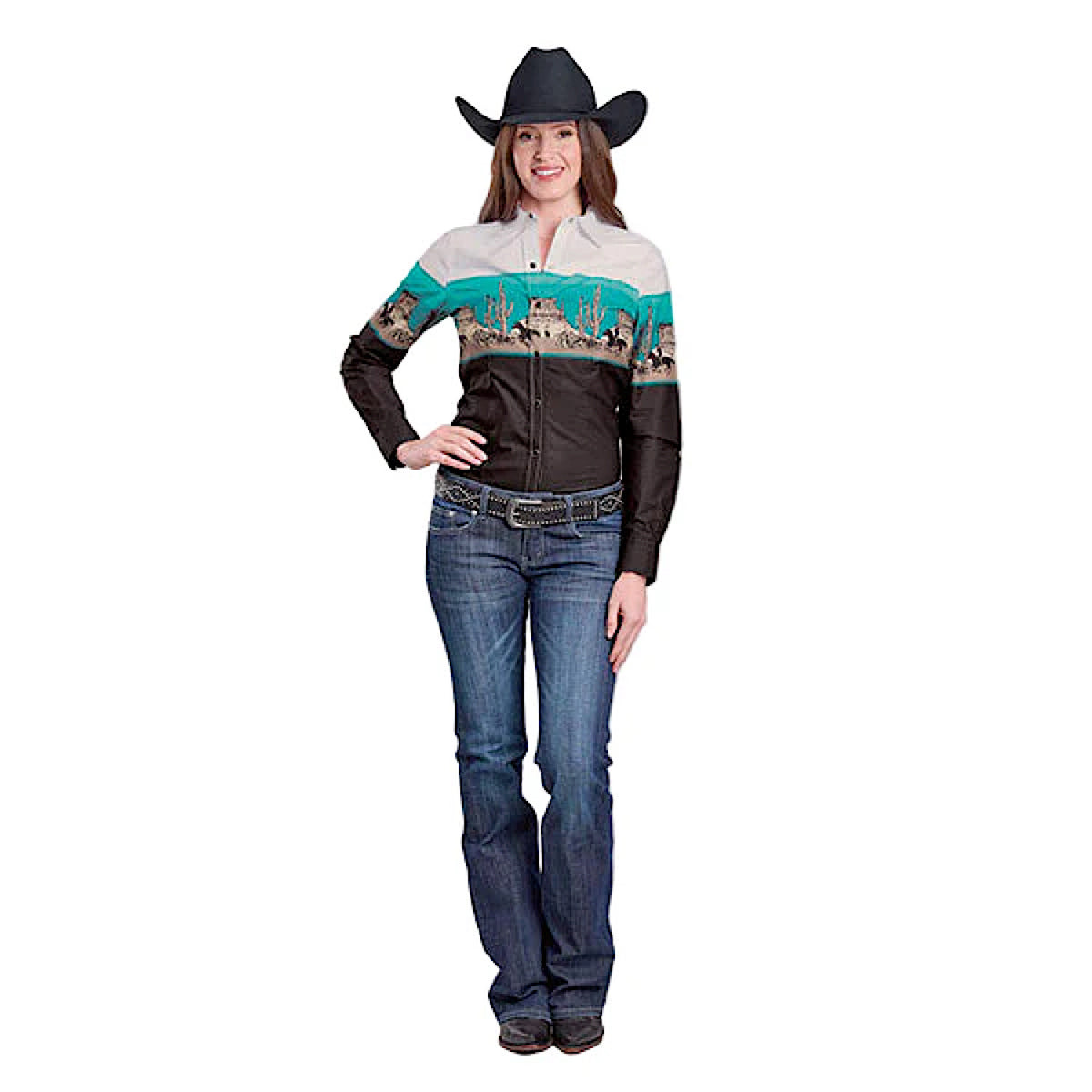 Roper Women's Vintage Collection Shirt - Western Scenic Print Black
