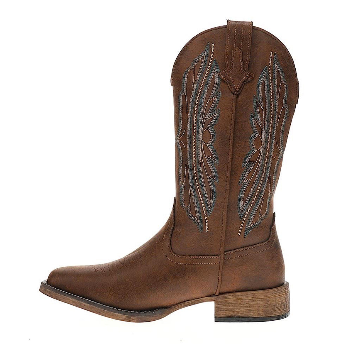 Roper Women's Loretta Embroidered Wide Square Toe Western Boot - Brown