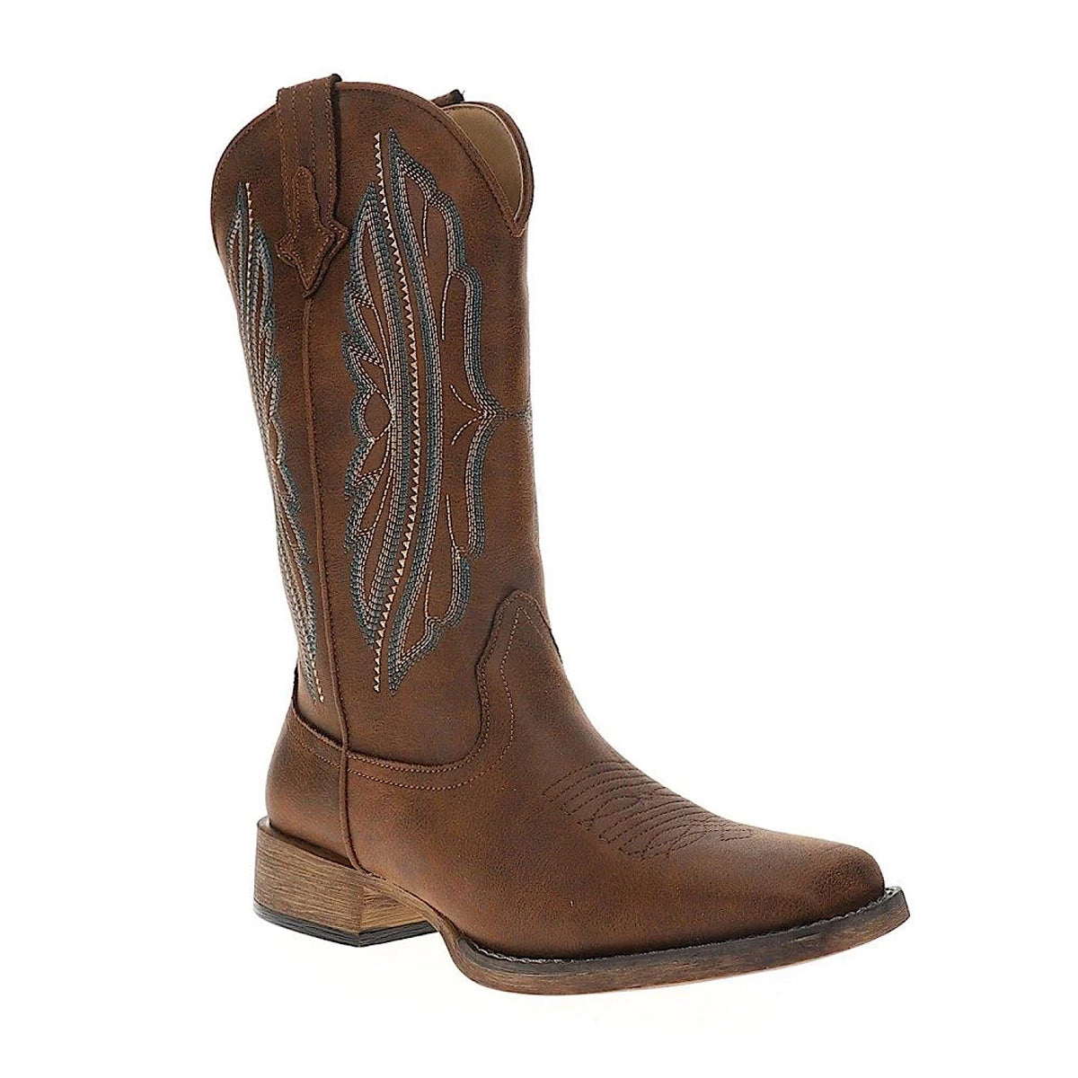 Roper Women's Loretta Embroidered Wide Square Toe Western Boot - Brown