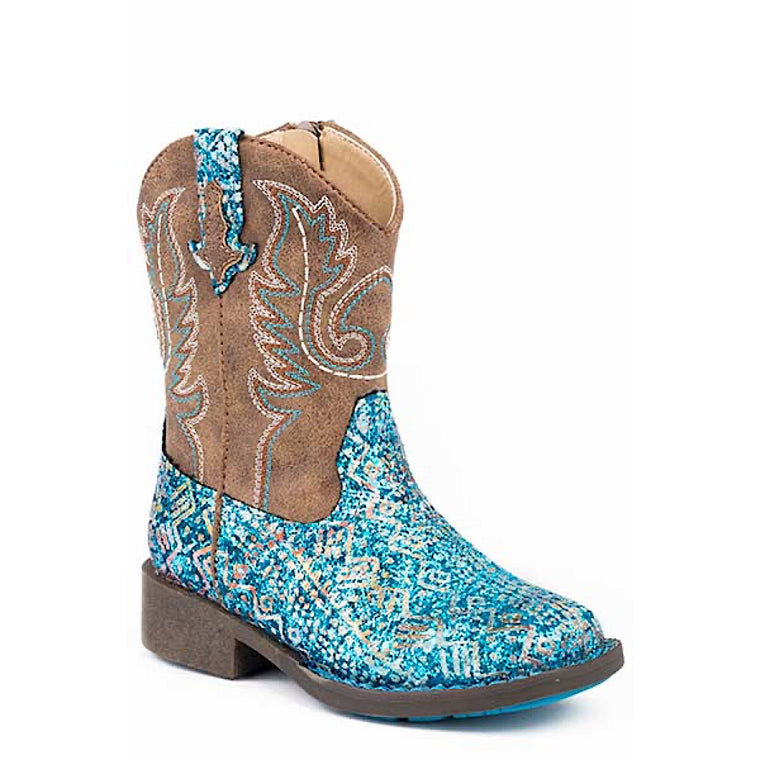 Roper TODDLER Glitter Aztec Western Boot - Blue / Brown