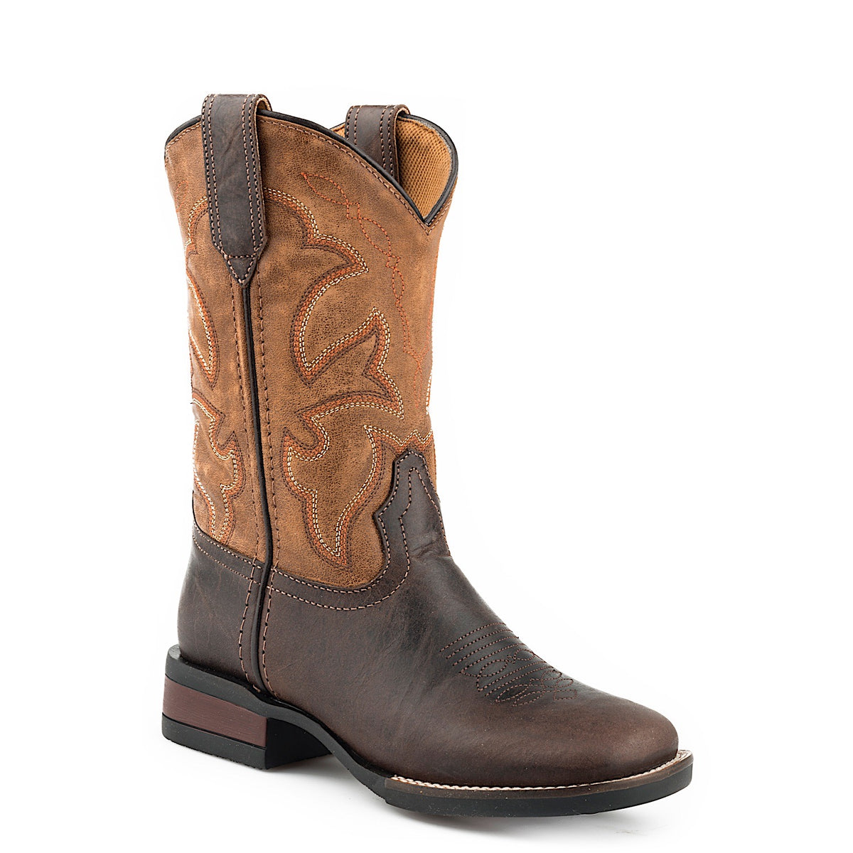 Roper Little Kids Monterey Wide Square Toe Boot - Brown/Tan Leather