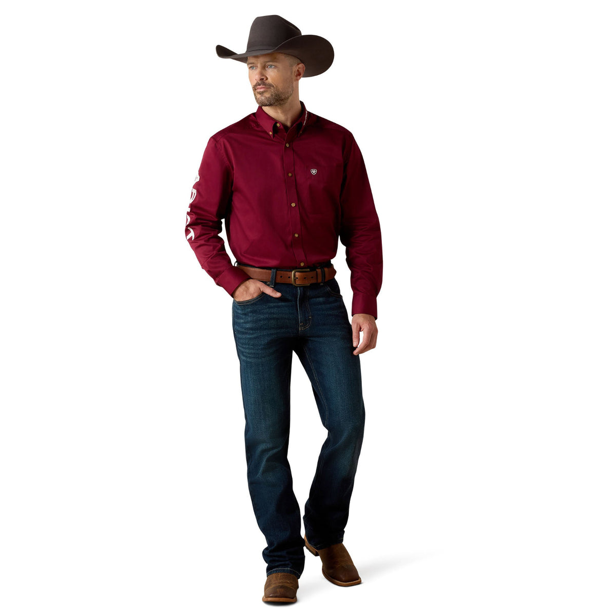 Ariat Men's Logo Twill Classic Fit Shirt - Burgundy/White
