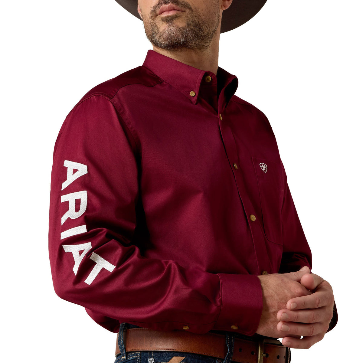 Ariat Men's Logo Twill Classic Fit Shirt - Burgundy/White