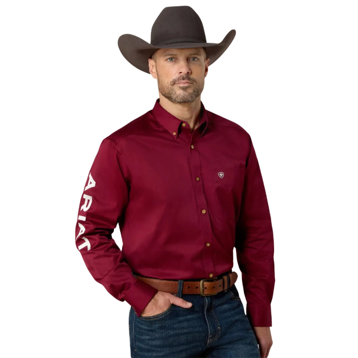 Ariat Men's Logo Twill Classic Fit Shirt - Burgundy/White