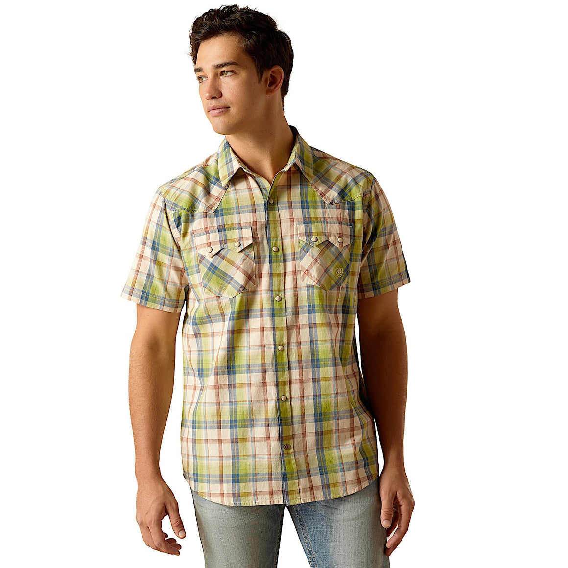 Ariat Men's Hinston Retro Fit  Snap Short Sleeve Shirt - Sandshell