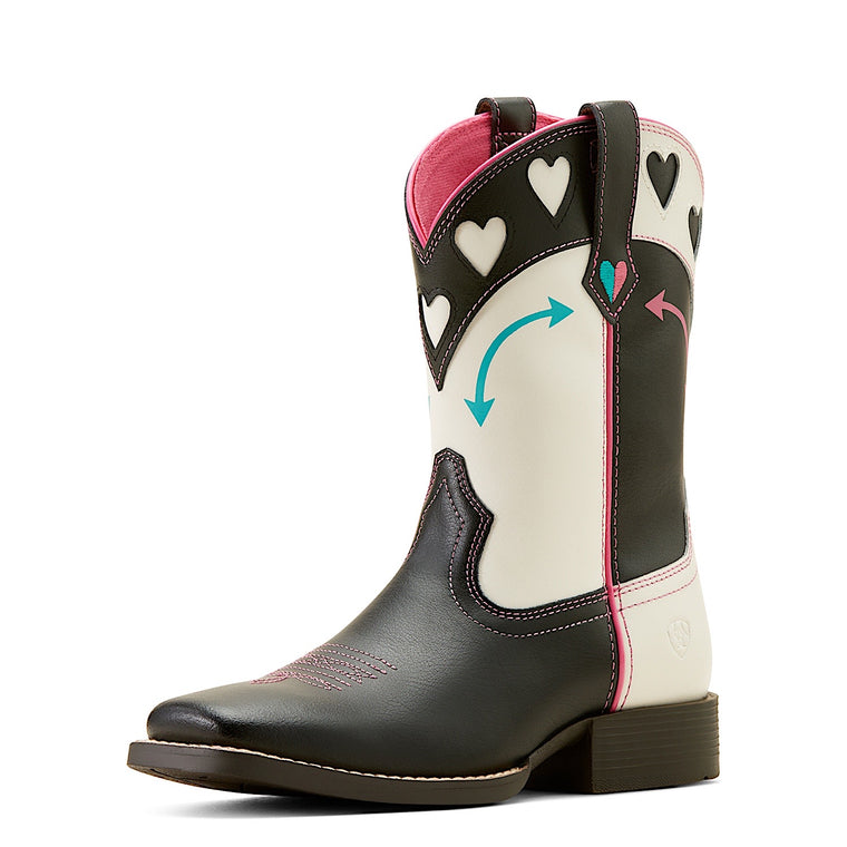 Ariat Kid's Round Up Hearts - Black & White