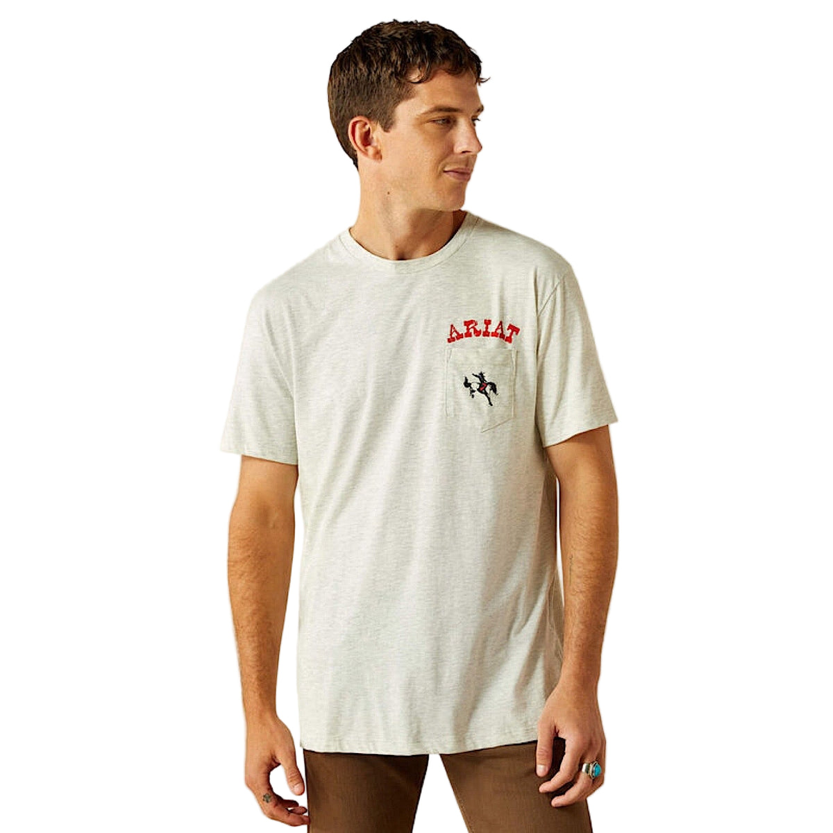 Ariat Men’s Bronc Pocket T Shirt Oatmeal Heather