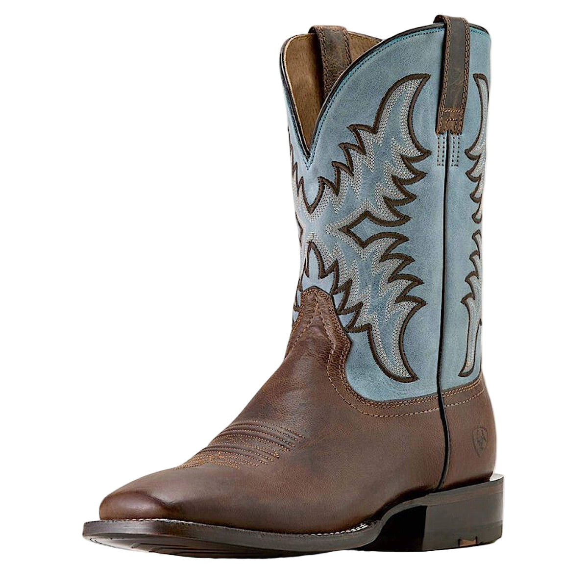 The Ariat Mens Cattle Creek Wide Square Toe Cowboy Boot - Weathered Brown / Baltic Blue