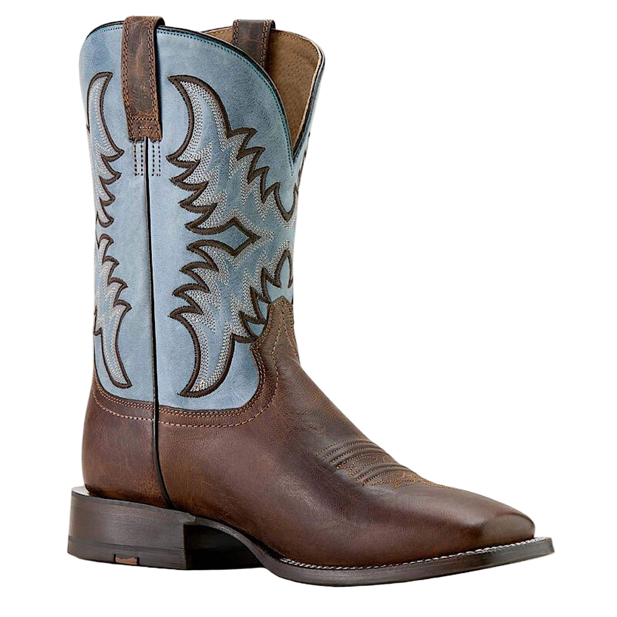 The Ariat Mens Cattle Creek Wide Square Toe Cowboy Boot - Weathered Brown / Baltic Blue