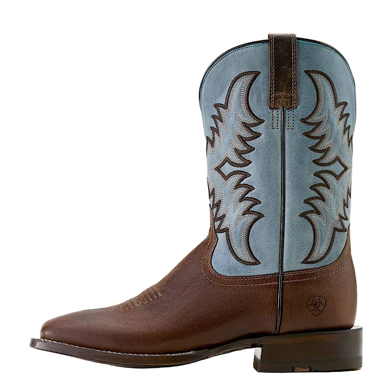 The Ariat Mens Cattle Creek Wide Square Toe Cowboy Boot - Weathered Brown / Baltic Blue
